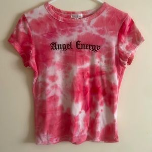 Pink and white tie-dye “Angel Energy” tee